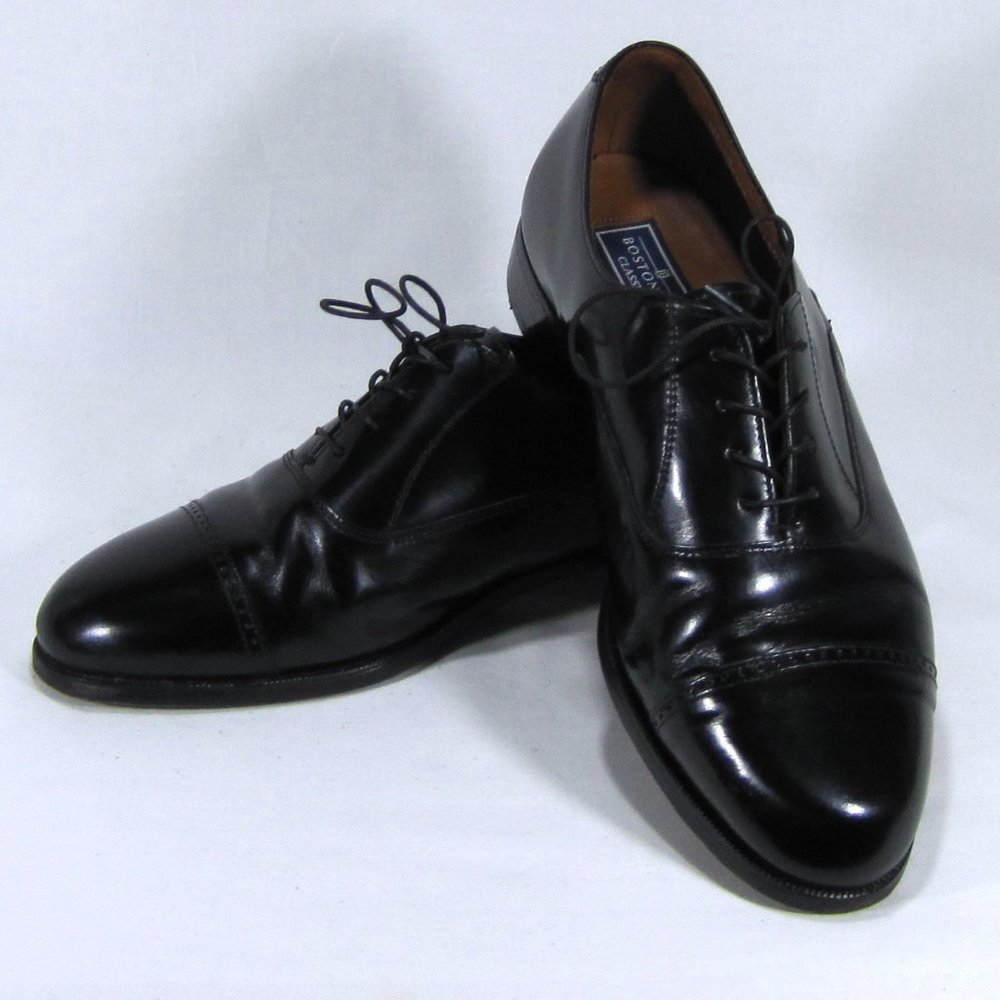 Bostonian Black Leather Cap-Toe Oxfords Size: 9W